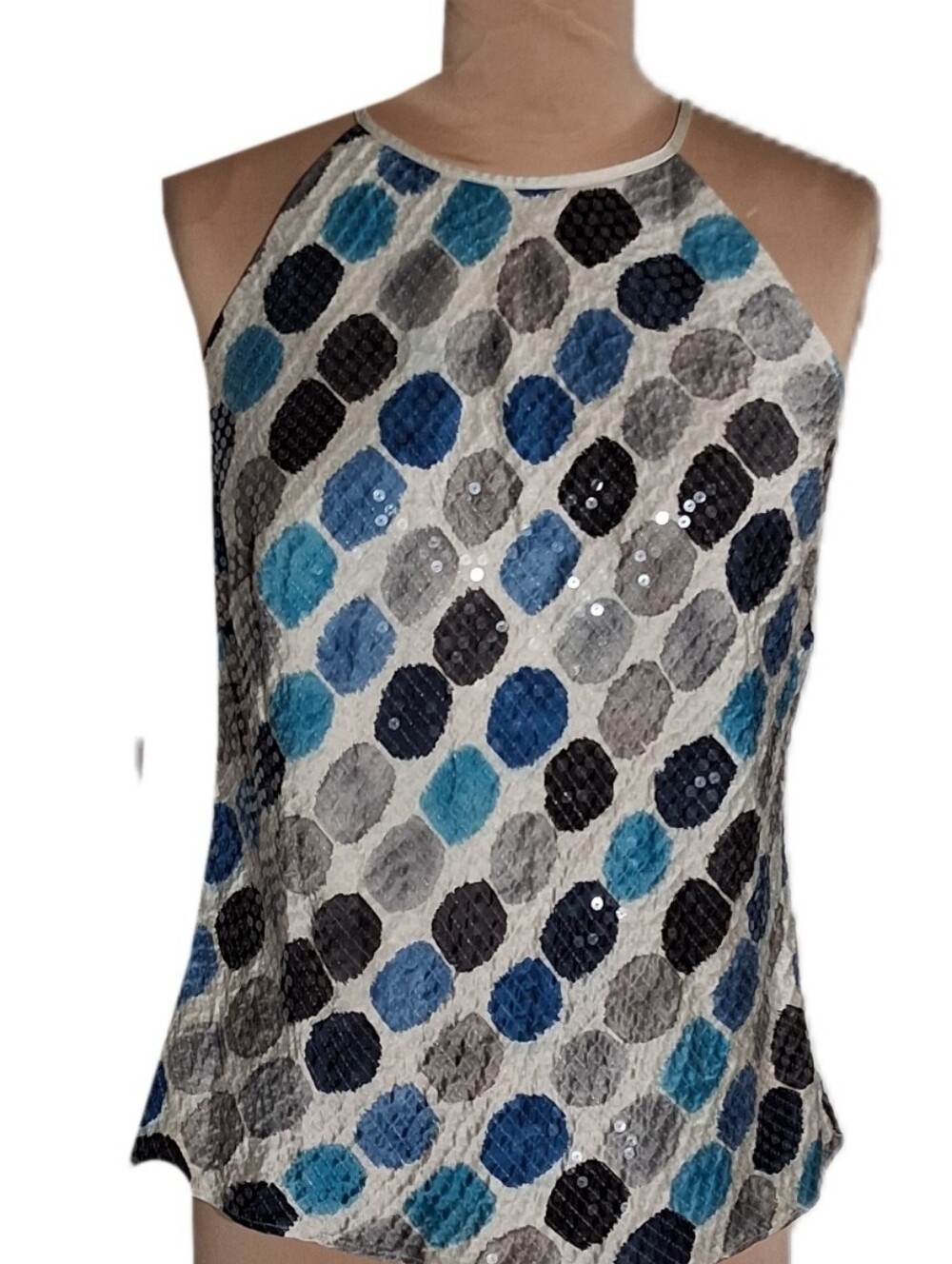 Ann Taylor Halter Camisole with Blue, Gray and Black Polka Dots